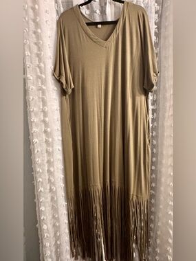 Olive Green Fringe V-Neck Maxi Dress | Plus Size